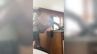 In the kitchen making a creampie with a cheating cum slut on a counter