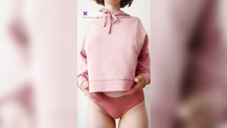 Caught this spicy bombshell in pink undies strike a pose. Tits out and ready for the spotlight. 