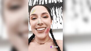 A brunette devil with pigtails is sucking off her hair as if it's a well-hung cock. She must practice this blowjob gig in her free time. - @moking's Sex Reel