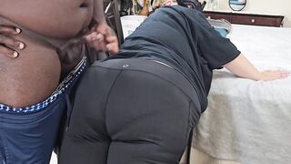 Sexy Big Ass Curvy Blonde Milf In Yoga Pants Twerking & Teasing Black Guy, Jerking, Cum On Ass