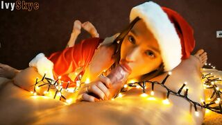 Christmas sexy santa gives a present： blowjob, footjob and cum on face - Ivy Skye
