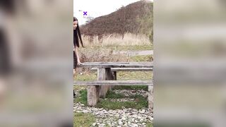 This feisty brunette is pissing outdoors while casually sitting on a bench, like no fucking public bathroom was ever invented. - @l..pissing's Sex Reel