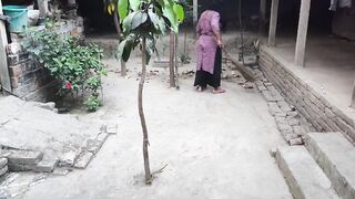 My aunty was cleaning the yard. But I hugged him, put him in my aunty ass, and started fucking him anal