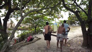 Big Jahman And Buddy Split A Slim Brazil Teen At The Beach