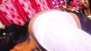 Black saree beautiful sexy housewife unfortunately fucking husband's father Telugu dirty talks.