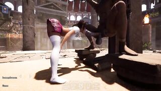 An ancient statue awakened and began to fuck Lara in an arena with 1,000 spectators. 3D Hentai Game