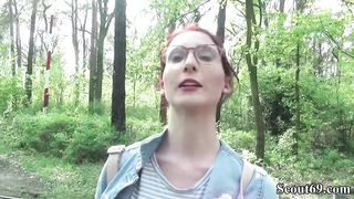 German Scout - College Redhead Teen Lia in Public Casting