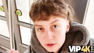 VIP4K. Two pretty Lesbians don't mind to having a Threesome with a stranger from the train