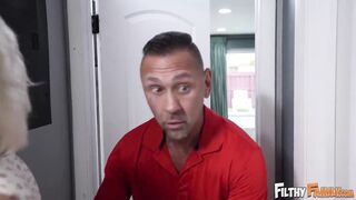 Taboo threesome with busty stepdaughter