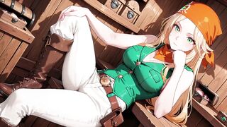 Blonde Pirate Captain! Green Uniform & Rough Ropes on a Sunny Deck. Languid Poses, Long Legs Exposed, and That Teasing Gaze