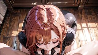 Luxury Wooden Mansion Redhead Purple Eyes Beauty Black Lace Glossy Skirt Seduction Blowjob to Sofa Passion with Massive
