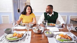 Ebony Mystique - Dinner For Four Squirting For Two