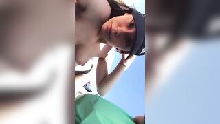 cute teen just flashing her perfect boobs at the beach