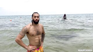 Beach Hottie Rides Jet Skis and Cock